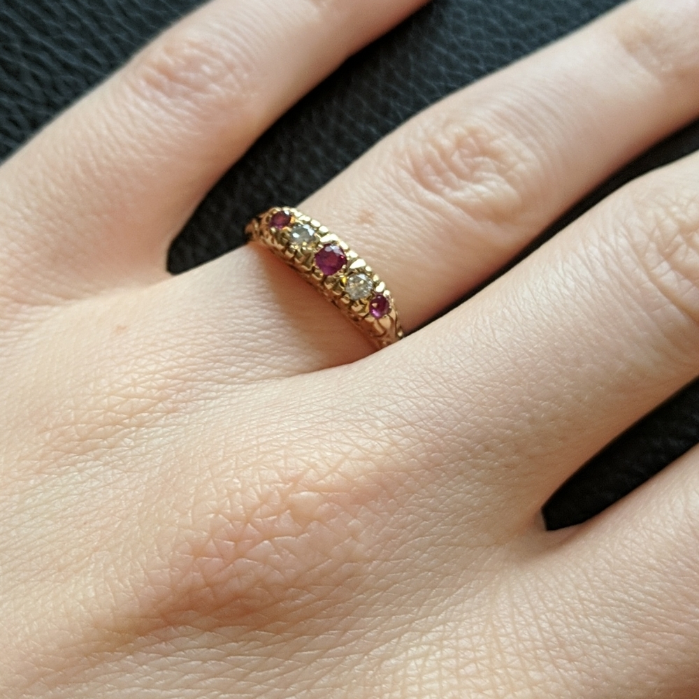 SUMMER SALE antique ruby and diamond band